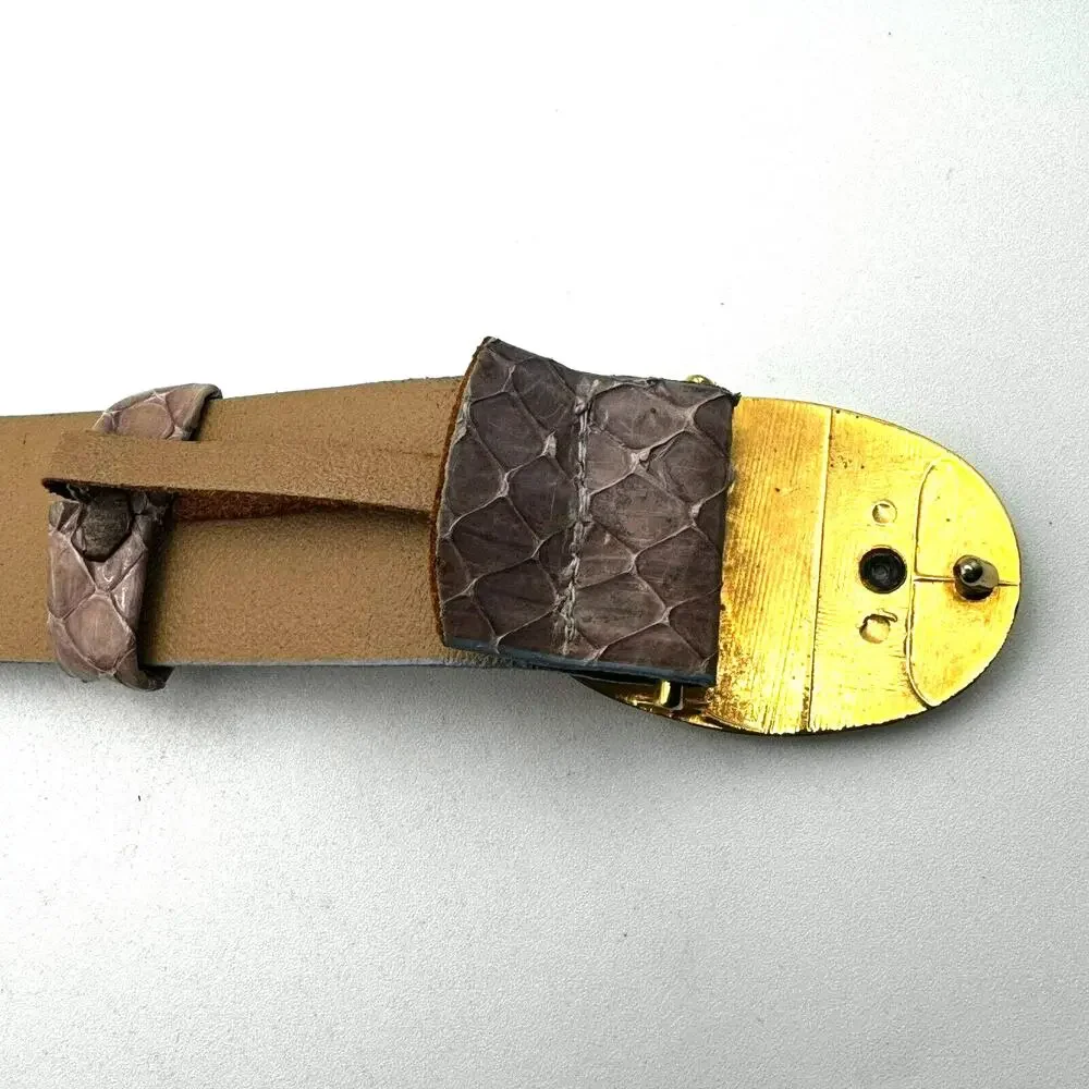 EMMANUEL | Large Genuine Reptile Veritable Snake Belt Silver Gold Tone Buckle‎